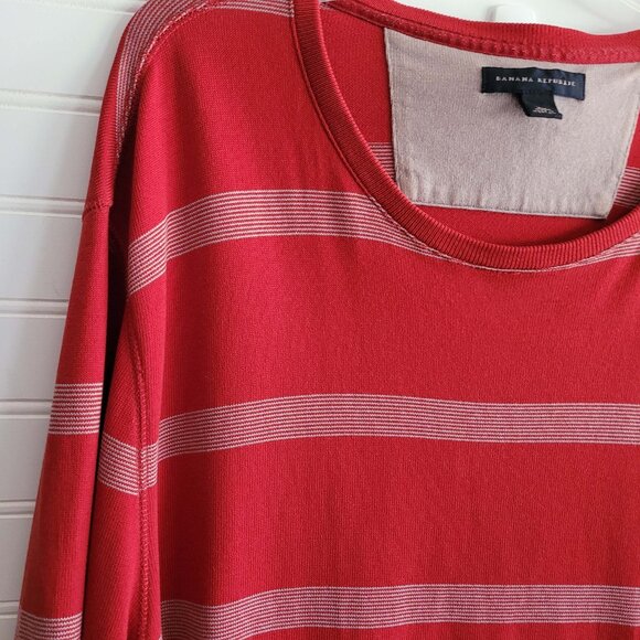 Banana Republic Sweater Mens Large Red Striped Long Sleeve Pullover Cotton Blend - Picture 1 of 8